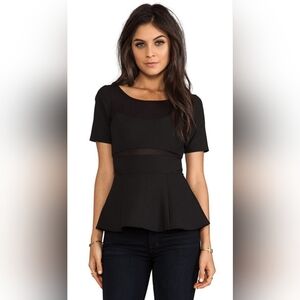 Elizabeth and James Black Sheer Peplum Top Size 4